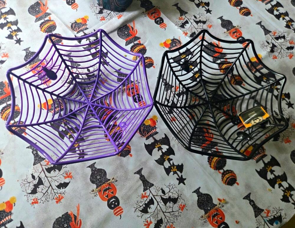 2 Halloween Spider Web Hanging Decorations Spiders Theme Black Purple Plastic